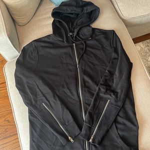 21 Men Black Zip Up Hoodie with Zipper on the Sleeve